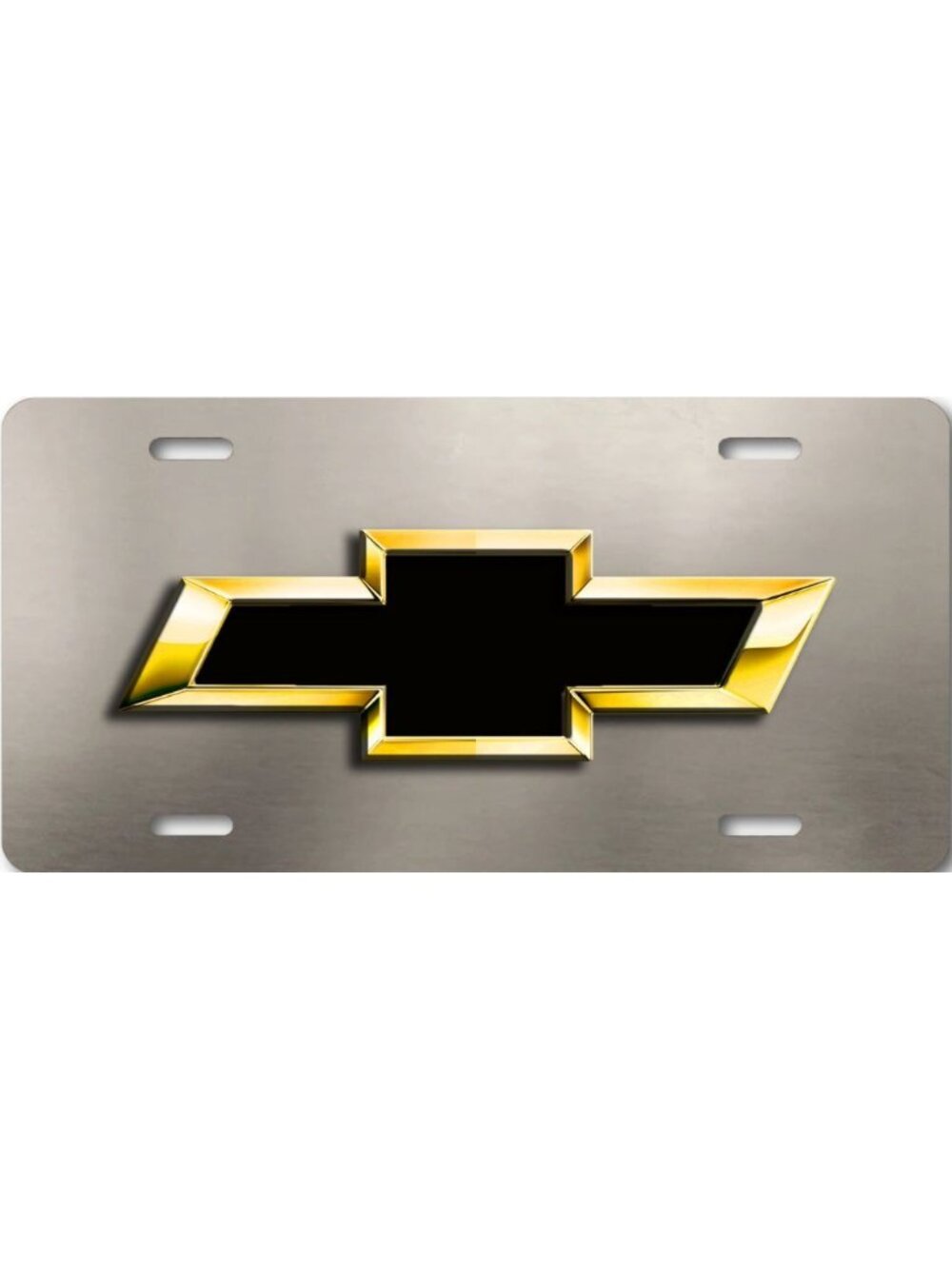 Chevy ART Gold Bow-tie BLACK on Nickel Steel look Aluminum License Plate Tag